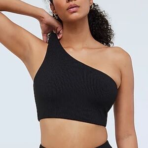 NEW WITH TAGS Madewell True Black Ribbed One-Shoulder Longline Bikini Top Medium